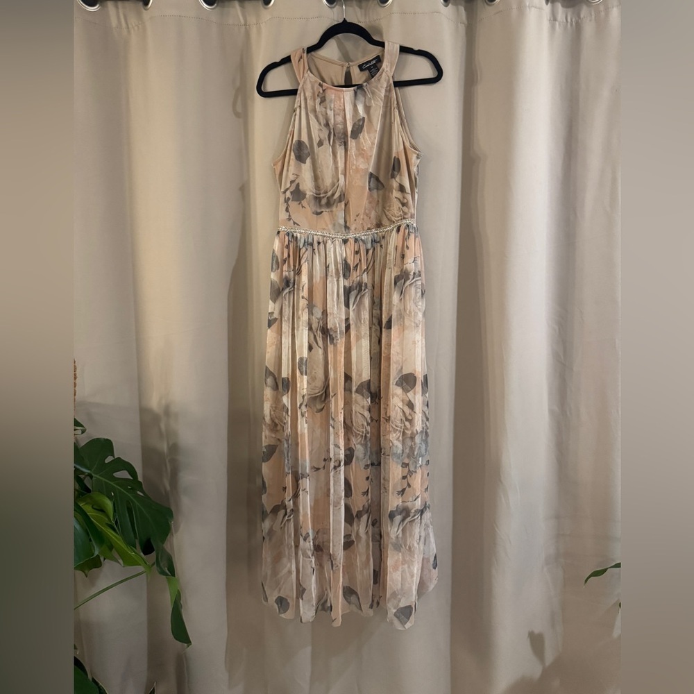 Candalite Blush and Gray Floral Halter Maxi Dress